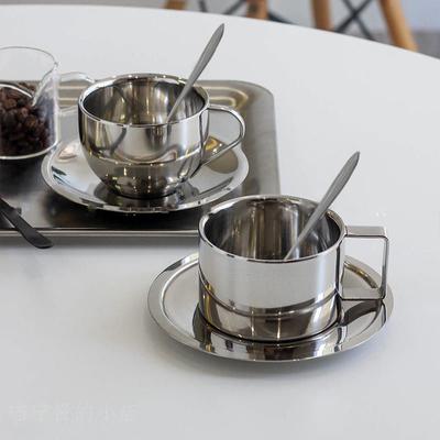 3 Piece Coffee Mug Set Elegant\t\t 304 Stainless Steel Office Mug With Spoon Tray Household
