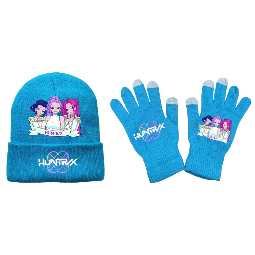 Set 2 Pezzi Cappello a Maglia e Guanti Invernali - Design Anime Kpop Demon Hunters, Carini Accessori Caldi per Ragazzi e Ragazze
