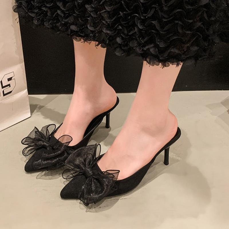 Fashion 2025 Fashion Slingbacks Women's High Heels New Leopard Print Summer Butterfly-knot Plus Size Best Seller Closed Toe Slippers