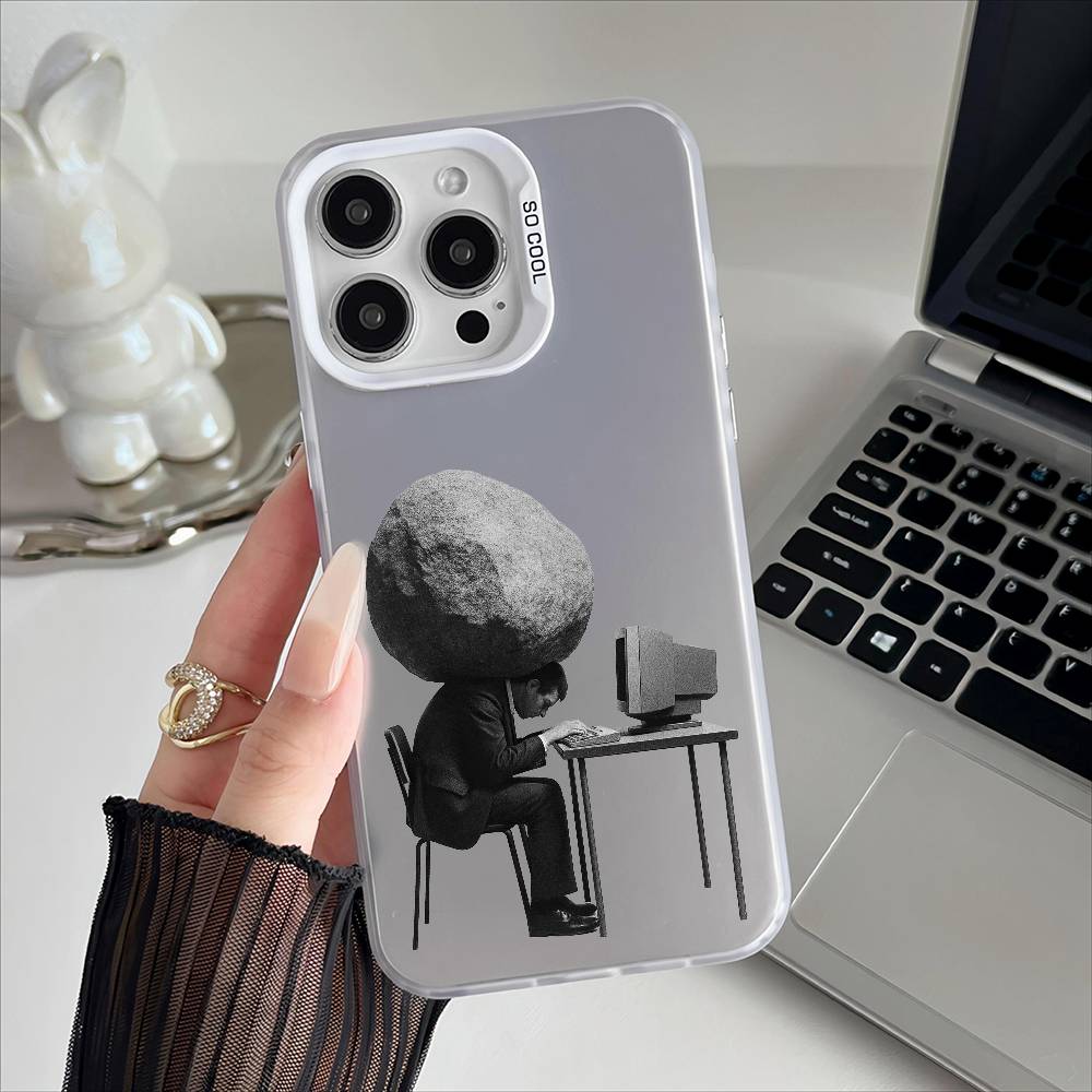 Pressure People Phone Case For iPhone 16 15 14 13 12 17 Pro Max Plus Multicolor Matte Silver-Plated Protective