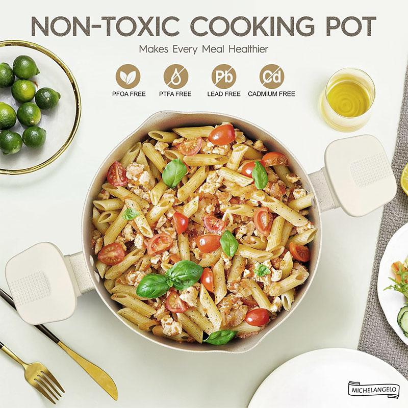 6 Quart Soup Pot Multipurpose Pasta Pot with Strainer Lid & Twist and Lock Handles Nonstick Stock Pot Spaghetti Cooking Pot