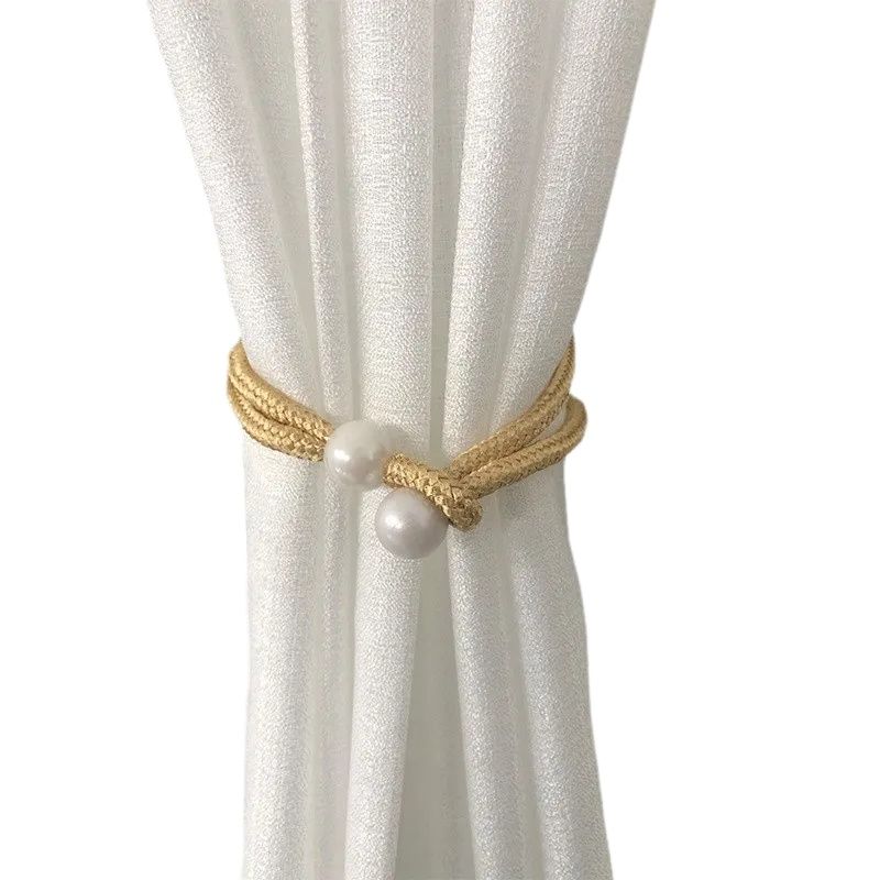 Curtain Tiebacks Adjustable Big Pearl Curtain Straps Cotton Hand Woven Tie Back Decorative Rope Holdbacks for Curtains Draperie