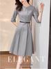2025 French-Style Slim Waist Three-Quarter Sleeve Dress for Women