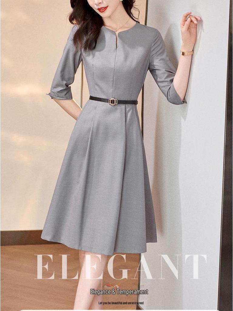 2025 French-Style Slim Waist Three-Quarter Sleeve Dress for Women
