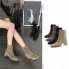 Women's 5cm Square Toe Thick Heel Women's Winter New Suede Zipper Soft Soled Short Boots