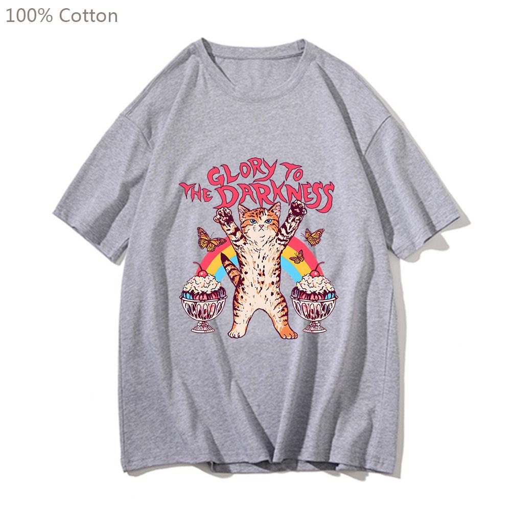 Glory To The Darkness Cat Butterfly Ice Cream Tshirts MEN Handsome T-shirts 100% Cotton High Quality T Shirts Sense of Design
