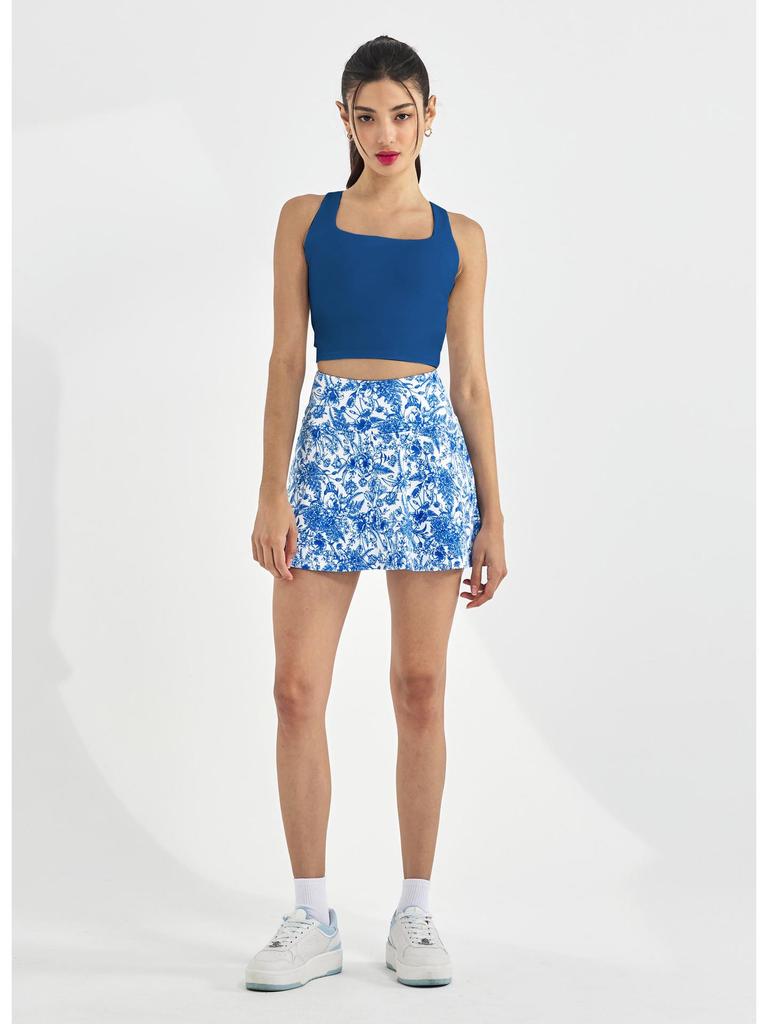 Women's Summer Activewear Set: Yoga Print Mini Skirt & Bra - Anti-Exposure for Outdoor Sports (Golf, Tennis, Badminton)