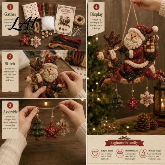 Festliches Stoffdekorations-Set DIY Gestepptes Weihnachtswindspiel-Kit Handgemachtes Patchwork-Nähhandwerk zum Aufhängen von Nähten Dekor Erwachsene Winter