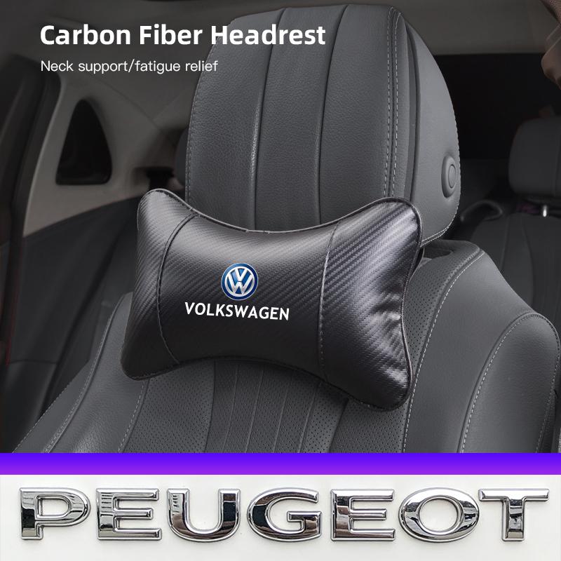 Car Seat Headrest Breathable Carbon Fibe Neck Pillow Accessories Valve Cap For VW Golf Amarok T5 Phaeton Teramont ID3 Tiguan T-C