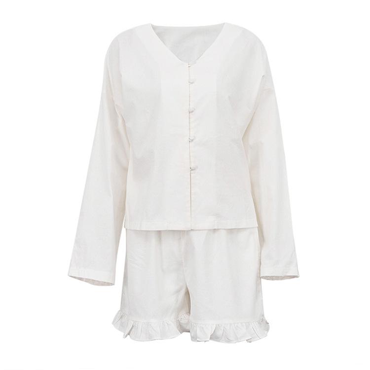 Costum de vară 2024 cu pantaloni scurți din bumbac și in cu volane - Set casual din două piese