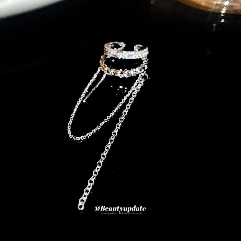 Korean~ Shining Zircon Double-layer Earrings, Ear Clips, Women's No-ear Piercing Design, Ear Bone Clips, Exquisite Cold Wind Earrings
