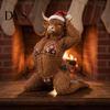 Small Xmas Desk Statue Funny Christmas Highland Cow Figurine, Sexy with Santa Hat Festive Desktop Decorations & Bikini, Creative Tabletop Ornament for