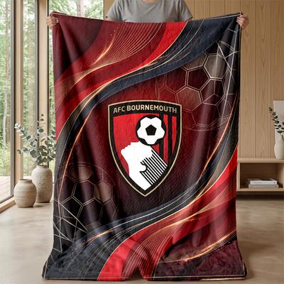 Couverture Flottante en Flanelle Imprimée Football Bournemouth, Couverture Jetée Douce Chaude Légère pour Canapé Lit Camping
