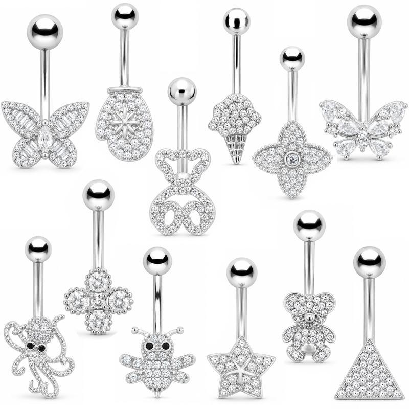 Silver Color Dangle Butterfly Flower Belly Button Ring Stainless Steel Sexy Navel Piercing Jewelry