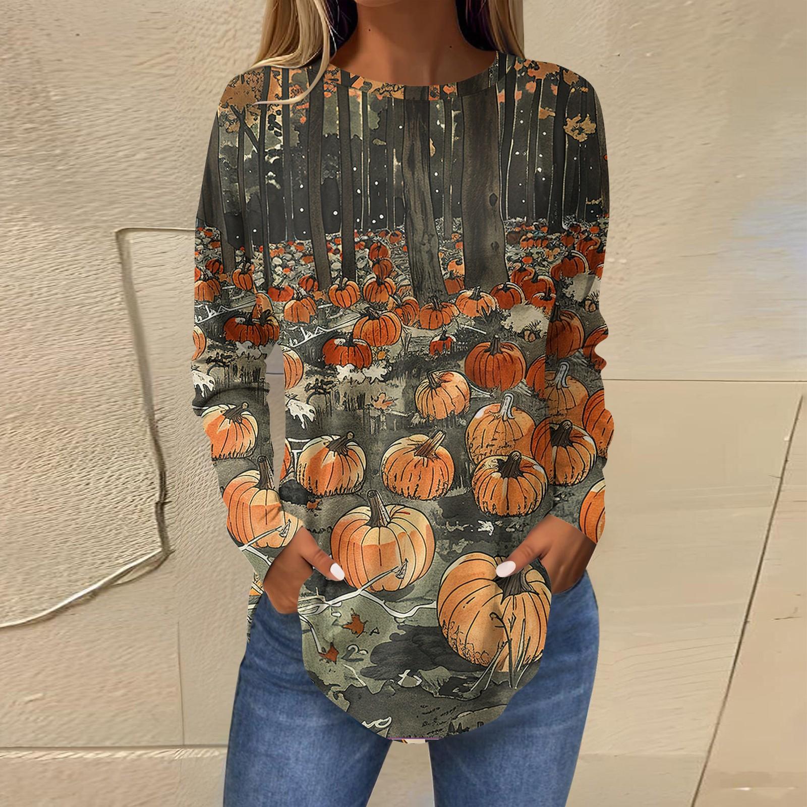 Женская свободная футболка с длинным рукавом с круглым вырезом и принтом — фото 9