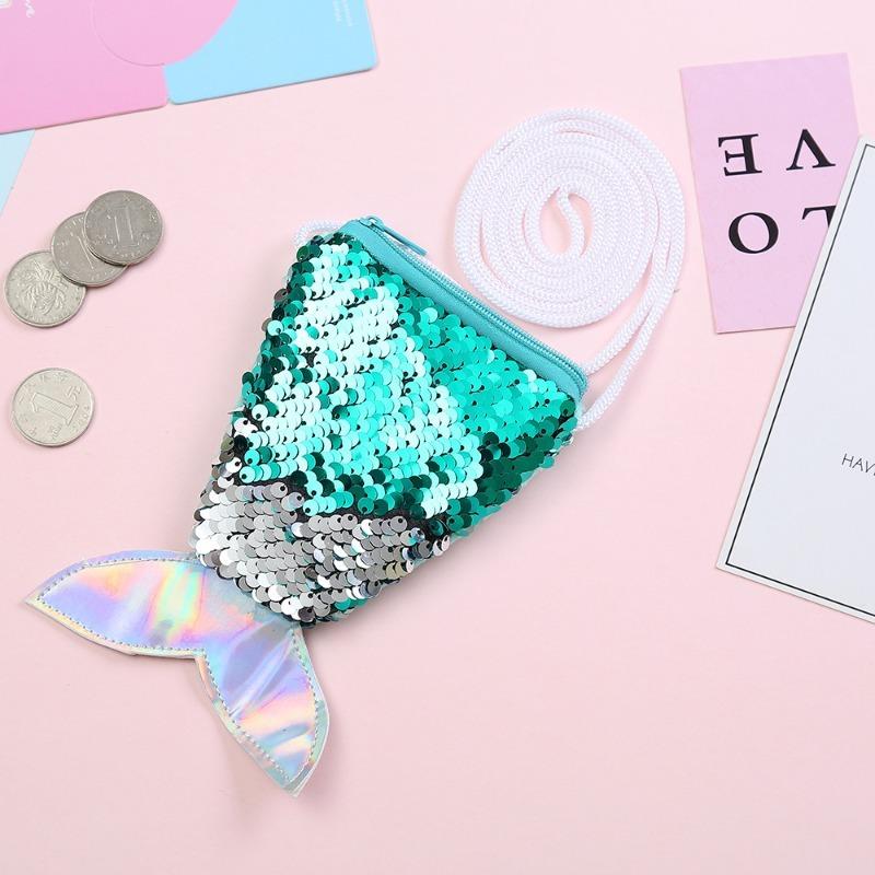 Fashion Mermaid Tail Sequins Coin Purse Girls Crossbody Bags Sling Money Change Card Holder Wallet Purse Bag Pouch for Kids Gift
