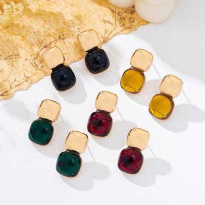Square Resin Stud Earrings - Simple, Fashionable Design for Women