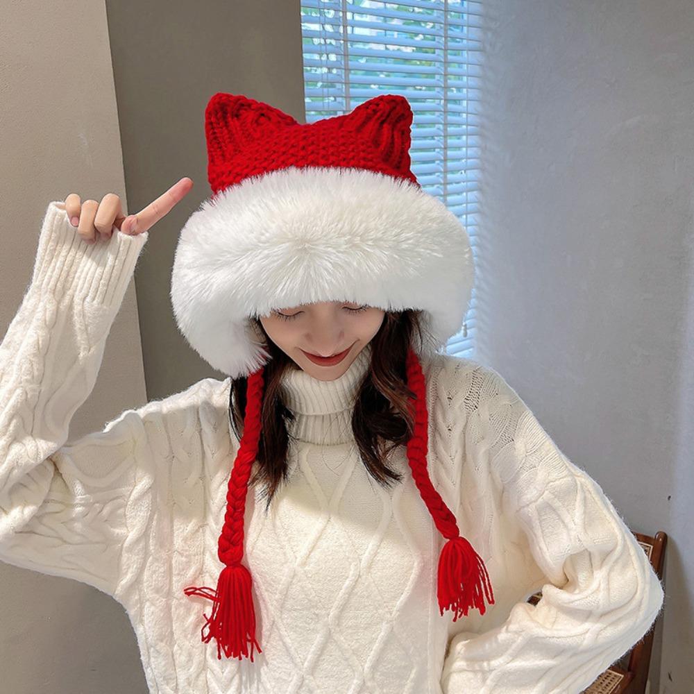 Thickened Plush Hat Windproof Warm Hat Fashion Knitted Cap  Women