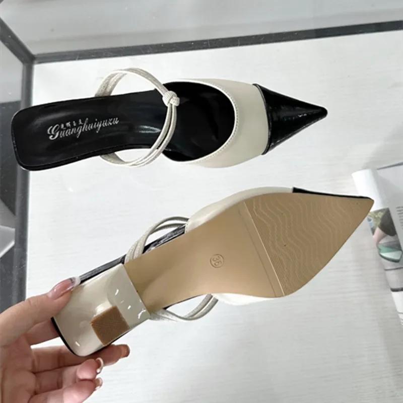 Fashion Summer Sexy Pointy Toe Small Heel Slippers Women Fashion Mules Sandals for Women Back Hollow Covered Toe Design Slides Loafers