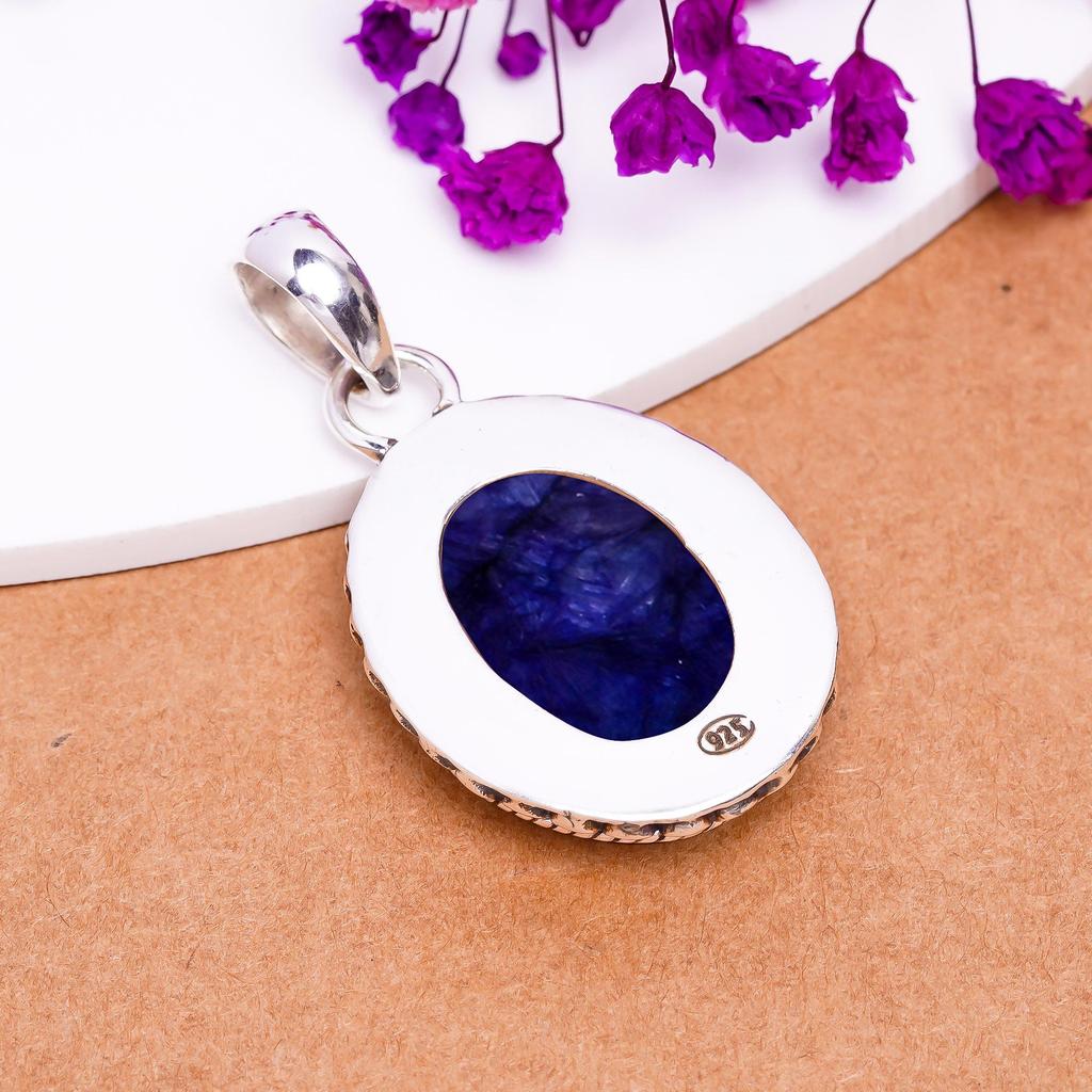 Blue Sapphire Pendant, 925 Sterling Silver Pendant Necklace, Handmade Statement Jewelry Gift For Her
