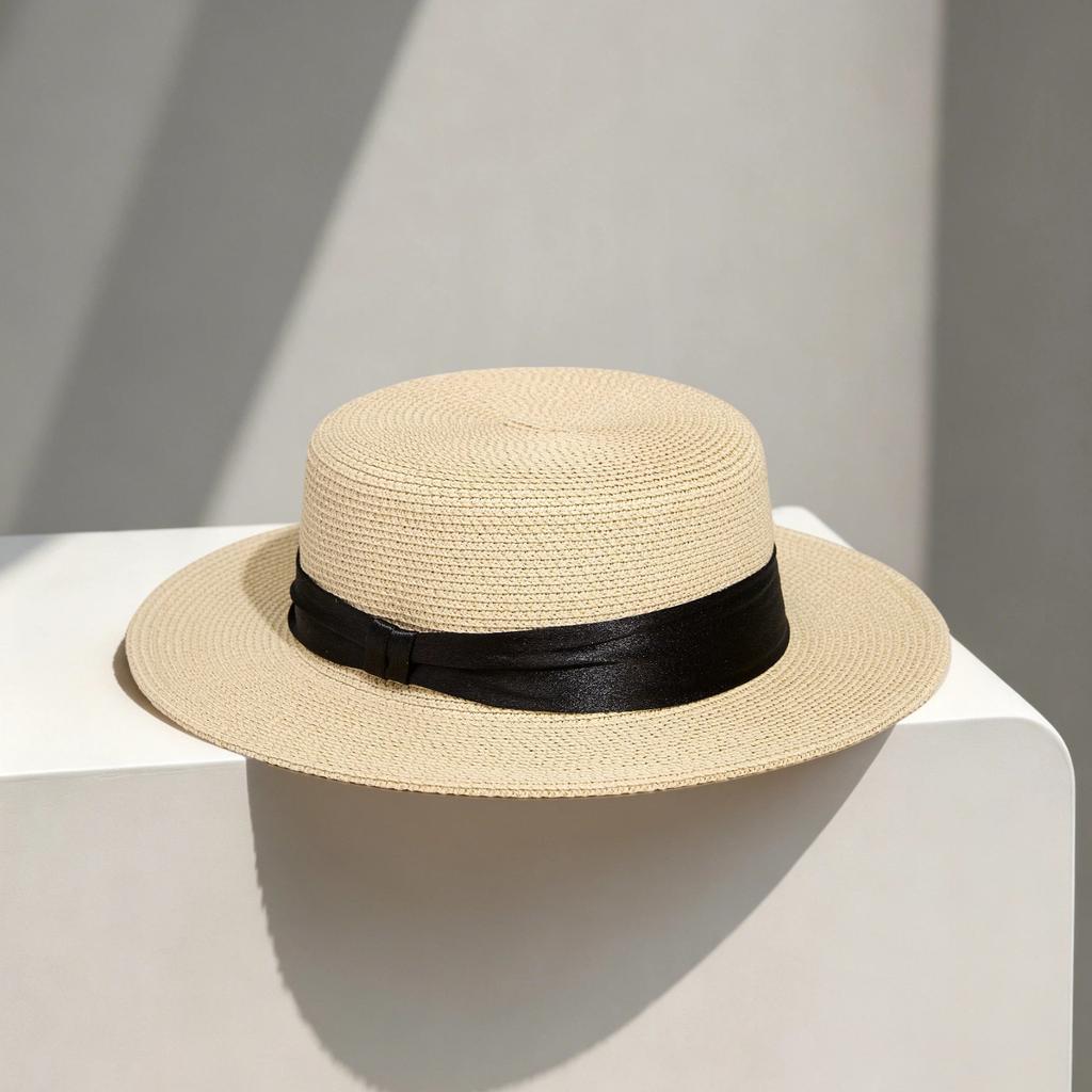 French Flat-top Sun-protective Straw Hat for Women, High-end Summer Sun Hat, Internet-famous Straw Woven Wide-brim Fresh Hat