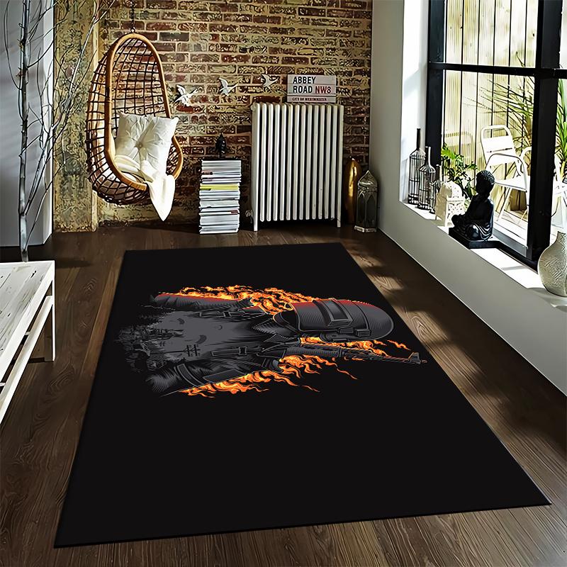 Fiery Warrior Print Rug for Game Room or Outdoor Suitable for Use As an Anti-slip Game Mat for Living Room and Bedroom Sofas