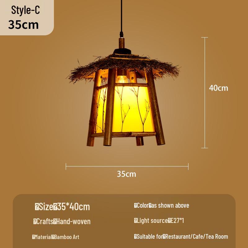 Bamboo Woven Lantern Light for Chinese Restaurant or Teahouse - Rattan Straw Hat Pendant Light