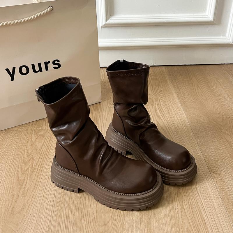 

Winter Design Platform Heel Women Ankle Boots Back Zippers Height Increase Shoes Punk Style Short Botas De Mujer 35