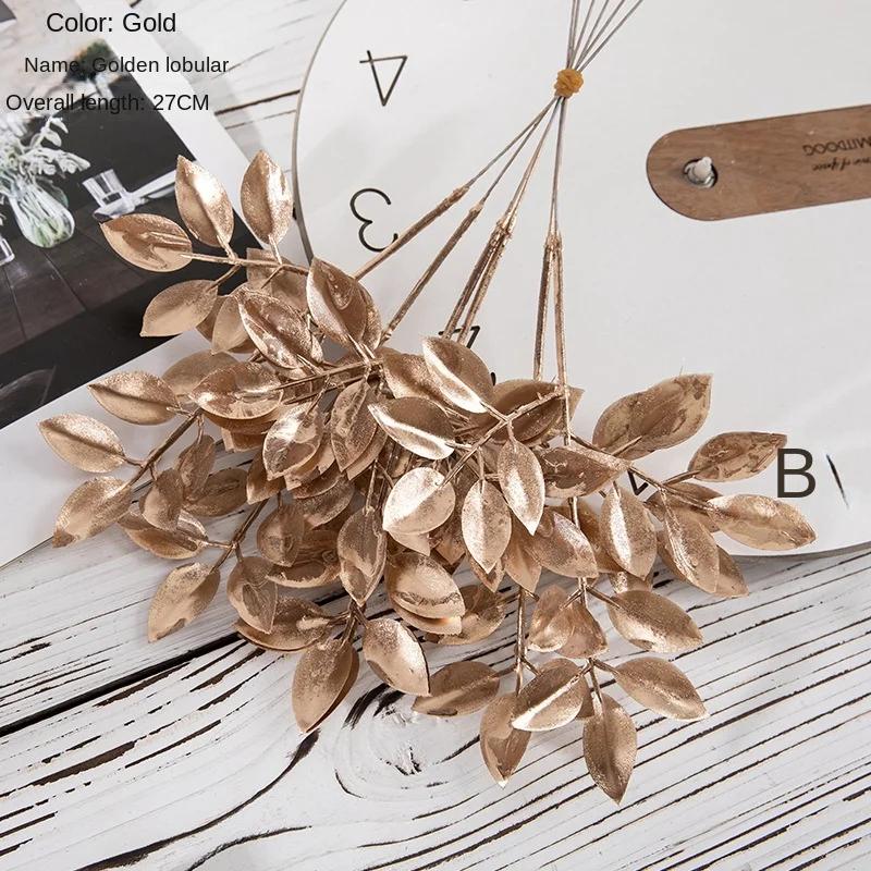 6pcs/set Artificial Flower Gold Christmas Flower New Year Flower Spray Gold Accessories Home Decoration Christmas Fake Flowers