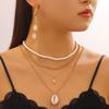 Natural Seashell Layered Necklace Tassel Ocean-Inspired Jewelry Beach Earrings Set Vacation Style Elegant Gift for Women