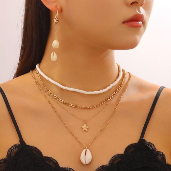 Natural Seashell Layered Necklace Tassel Ocean-Inspired Jewelry Beach Earrings Set Vacation Style Elegant Gift for Women