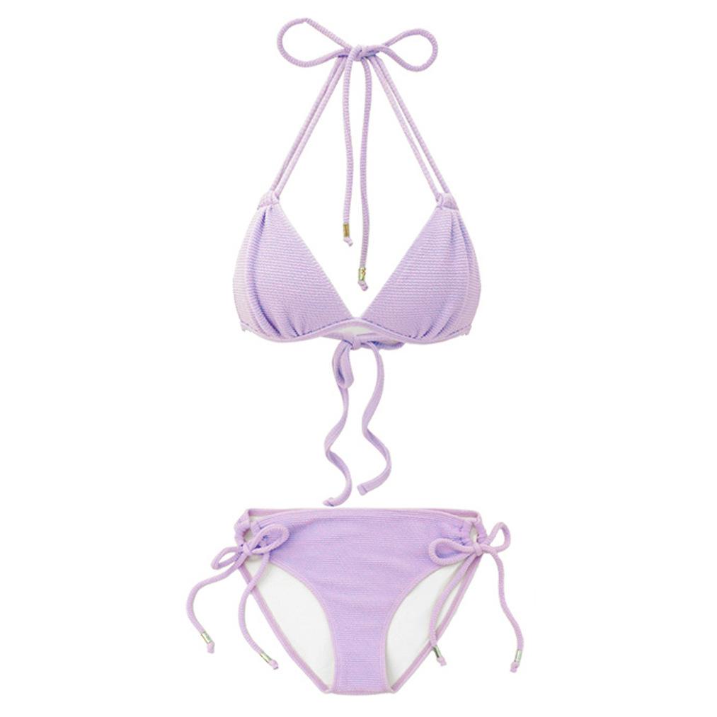 Japanese and Korean Texture Split Swimsuit, Small Breasts Gather Pure Purple Bikini New
