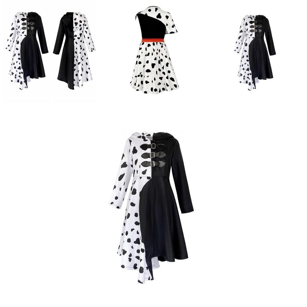 Bezauberndes Kinder Cruella De Vil Gepunktetes Cosplay Kostüm Kleid Für Theatralische Aufführung