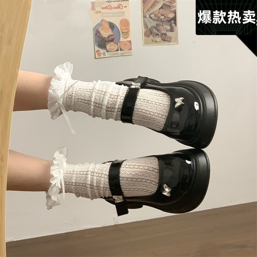 2025 new summer popular small leather shoes temperament casual rhinestone butterfly out Lolita Mary Jane single shoes
