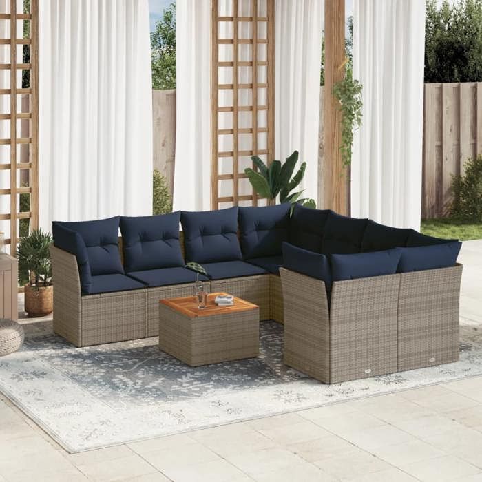 VidaXL Garden Lounge Set with Cushions 9 Pcs, Patio Sofas, Furniture Set, Outdoor Terrace Furniture, Grey 3255865