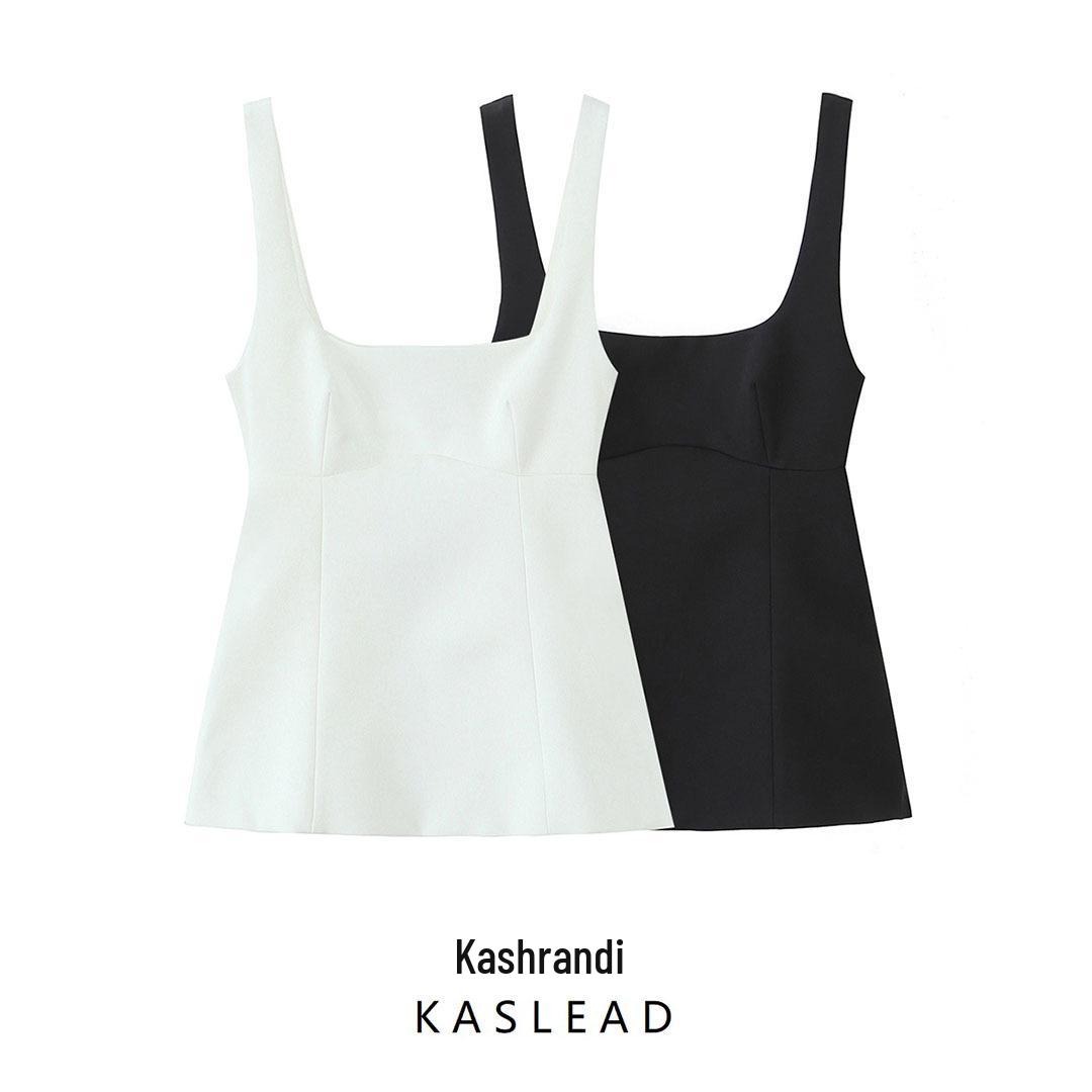 

2025 Spring Women s Square Neck Slim-Fit Top with Bow Back Detail Small чёрный
