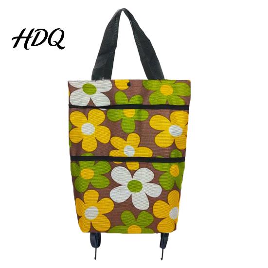 Outdoor Picnic Utility Tote Foldable Shopping Bag with Wheels Heavy-Duty Waterproof Oxford Cloth Grocery Cart Space Saving Organizer Reusable Roller