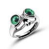 Funny Tongue Out Frog Animal Rings For Men Women Vintage Green Blue Eyes Silver Plated Opening Ring Goth Fashion Party Jewelry