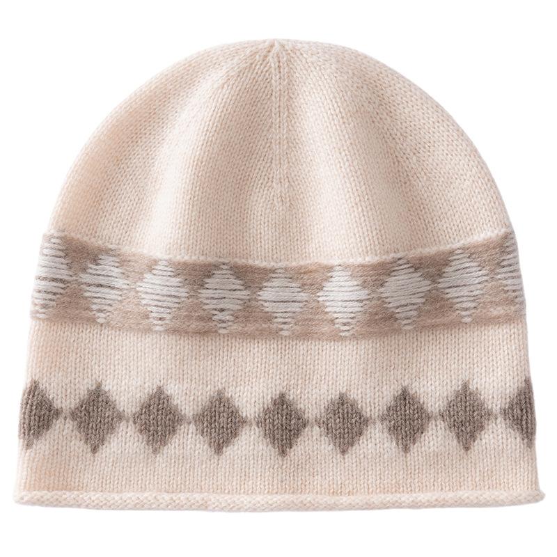Cashmere hat women's autumn and winter outdoor warm and cold-proof bag head ear protection hat color matching versatile knitted wool hat