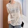 Women's Retro Korean Crochet Knit Cardigan - Loose, Hollow, Solid Color, Sun Protection - Spring/Summer 2025.