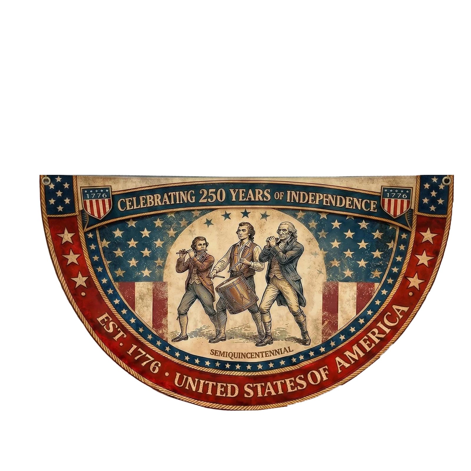 

Semi-Circular Commemorative Banner Celebrating 250 Years of Independence United States of America Est 1776 Patriotic Wall Hanging Decoration One Size