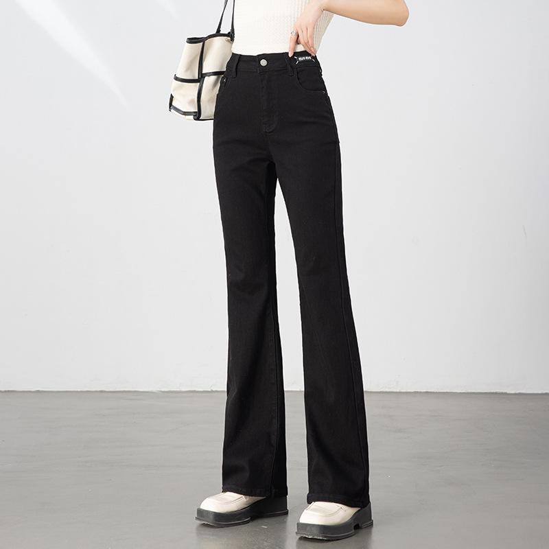 

Spring 2026 High-Waisted Women s Denim Micro-Flare Pants - Korean Style Casual Wide-Leg Bell Bottom Trousers M чёрный