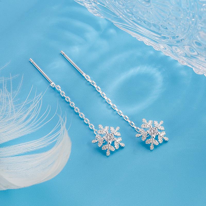 Korean Style Zircon Snowflake Long Tassel Earrings