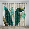 Peacock Blue Feather Animal-themed Blackout Curtains, a Set of Two Panels, Suitable for Decorating Living Rooms, Bedrooms, Studi