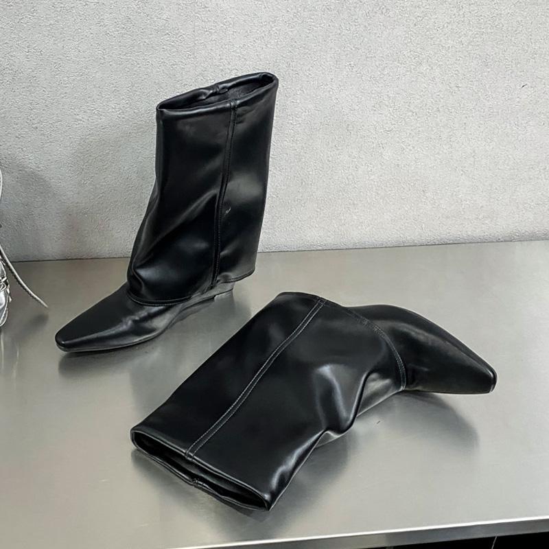 Fashion Eilyken Autumn Wedges Heels Women Ankle Boots Fold Pointed Toe Shoes Modern Short Booties Zapatos De Mujer