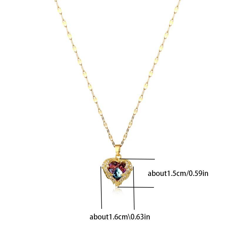 Top Luxury Colorful Crystal Ocean Heart Pendant Necklace for Women Trendy 316L Stainless Steel Jewelry Female Wedding Neck Chain