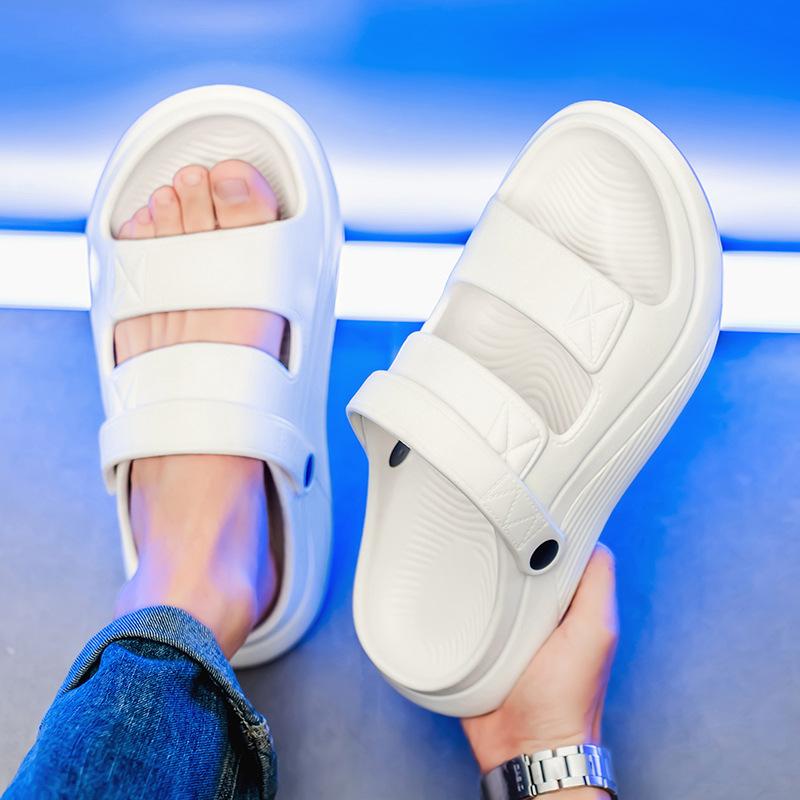 Large size men's open-toed shit-stepping slippers outdoor casual thick-soled slippers couple breathable beach cool slippers