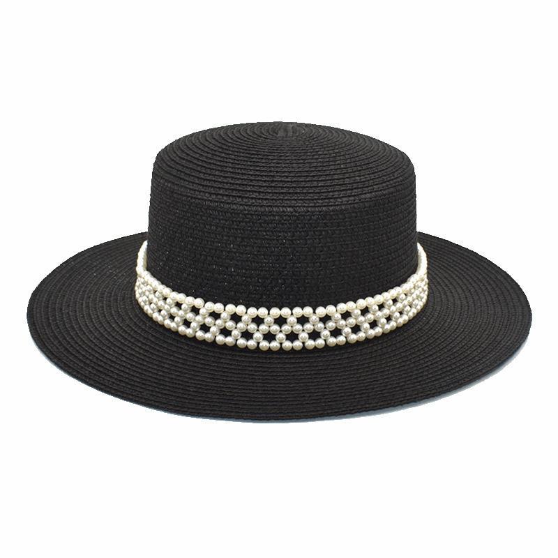 Gras Hut Sommer Neu Perle Flache Oberseite Gras Hut Damen Lässiger Sonnenschutz Hut Prinzessin Zylinder
