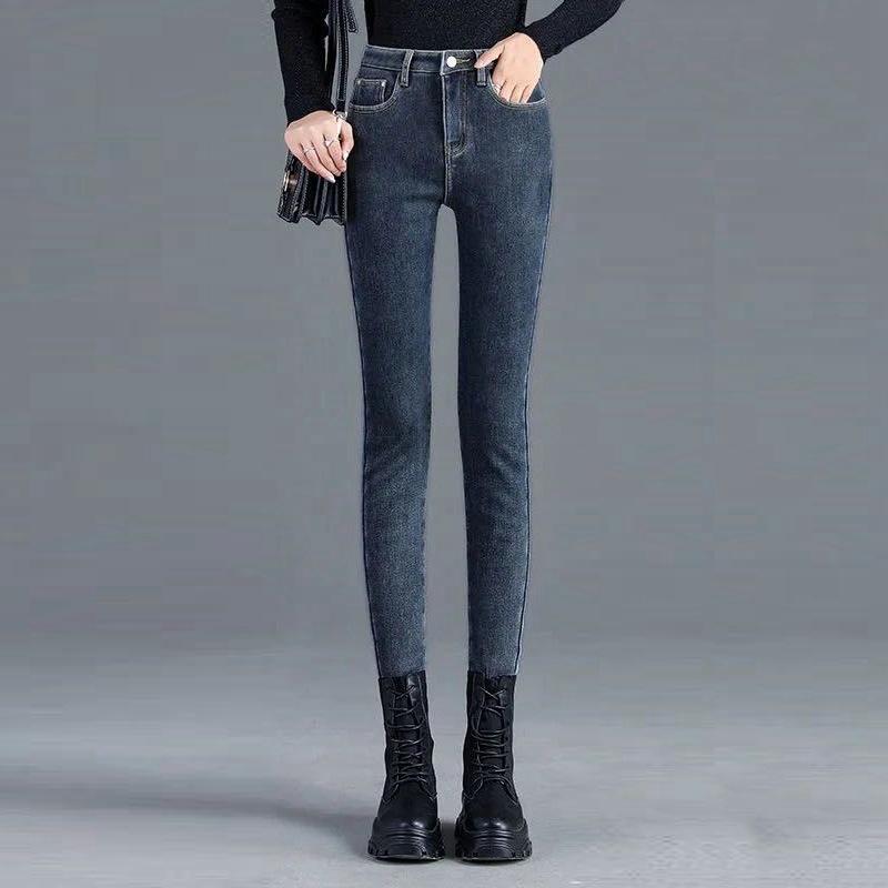 Skinny Warm Jeans Women Velvet Ankle Length Casual Thick Pencil Pants Basic Fleece Denim Trousers