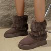 Women's New Winter Furry Belt Buckle Retro Warm Snow Boots Chunky Sole Fleece Lined Thickened Non Slip Cotton Shoes
